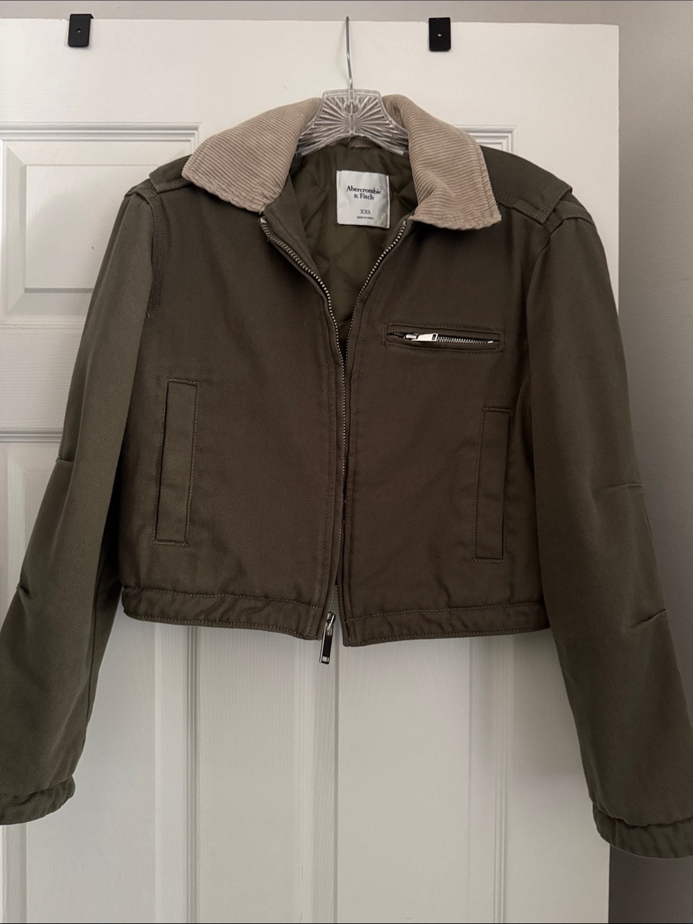 Abercrombie & Fitch Olive Green Jacket with Tan Corduroy Collar